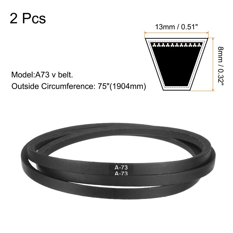 يو إكس سيل Uxcell قطعتان A73 أو 4L750 حزام على شكل حرف V مطاطي كلاسيكي ملفوف، 73 بوصة (1854 مم) محيط داخلي، حزام على شكل حرف V - Image 2